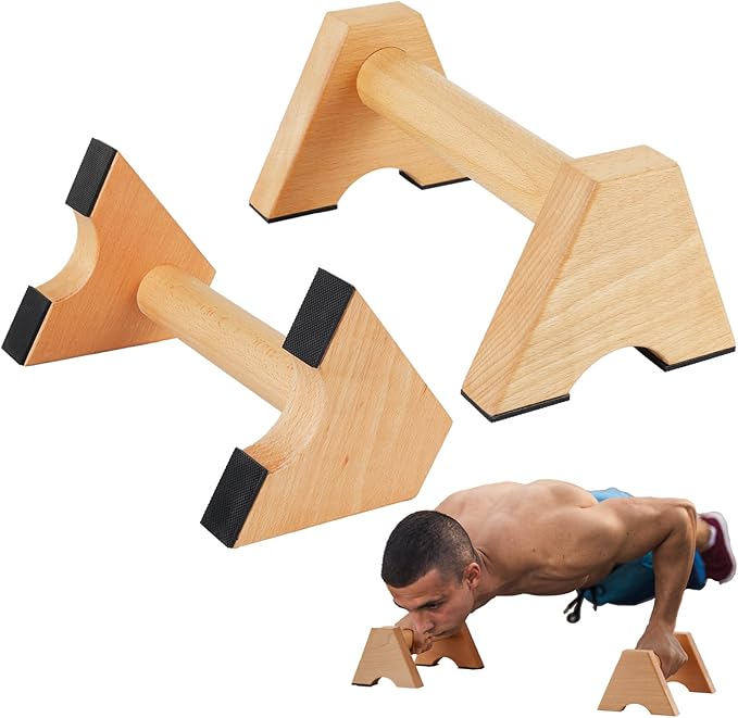 Beech Wood Non-Slip Parallettes Push Up Bar for Men, Strength Training Equipment Calisthenics Gymnastics Bars, Pushup Handles for Home Fitness, Workouts, Calistenia