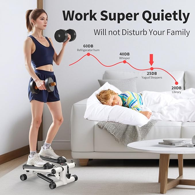 Total Body 2-in-1 Stepper Machine, Total Body Workout, Adjustable Hydraulic, Resistance Bands