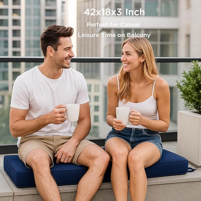 Codi Outdoor Bench Cushion 42 inch, Double Waterproof Patio Furniture Cushions Replacement for Swing, Porch, Couch, 42x18x3'', Navy