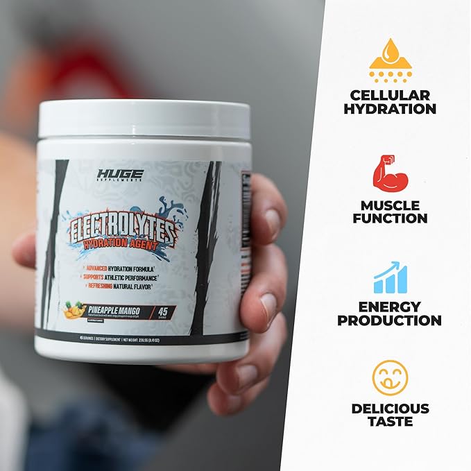 Huge Supplements Electrolytes Powder - Advanced Hydration Formula with Full Electrolyte Profile - Sugar Free, No Artificial Flavors or Colors - 45 Servings (Pineapple Mango)