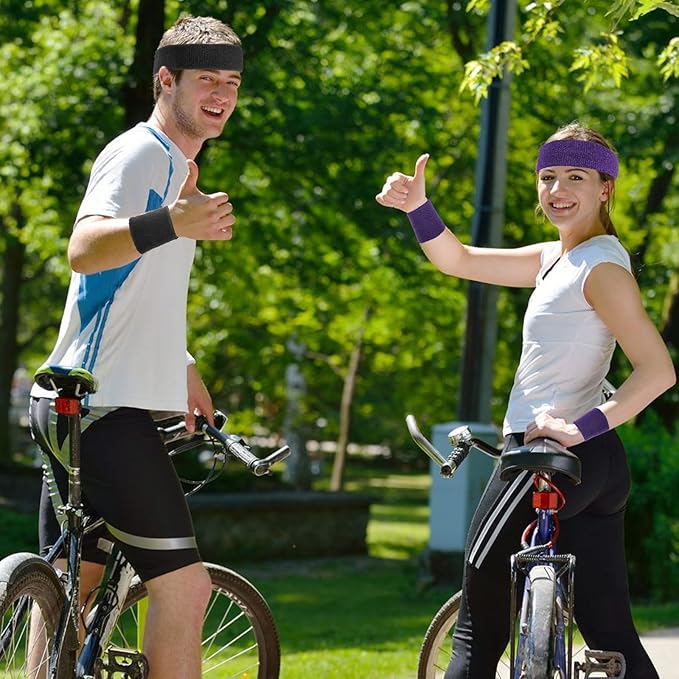 18 Pcs Sweatbands Headband Wristband Set Colorful Striped Terry Cloth Sports Athletic Gym 80s Sweat Headbands