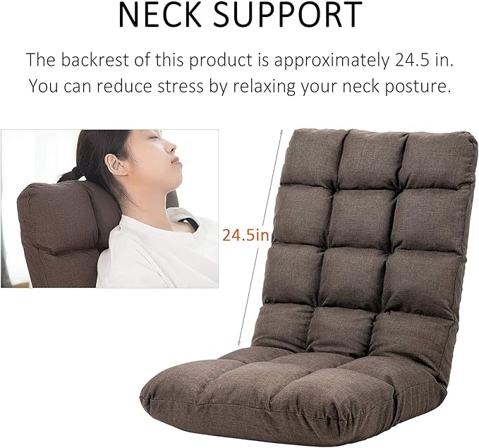 FLOGUOR Floor Chair, Floor Lounger Chair 42-Position Recliner Adjustable Foldable Video Gaming Meditating, Reading, Padded Comfortable Seat, Indoors (Brown) 8812CO