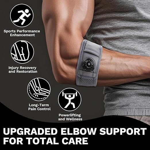 Tennis Elbow Brace for Men & Women, Elbow Brace for Tendonitis and Tennis Elbow and Golfer's Elbow, Adjustable Elbow Strap (Gray, L/XL, 10.5"–14.5"), 1 Pack