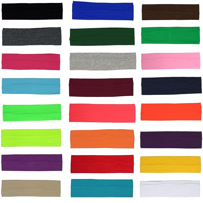 Kenz Laurenz Soft and Stretchy Elastic Cotton Headbands, Pack of 12, Navy