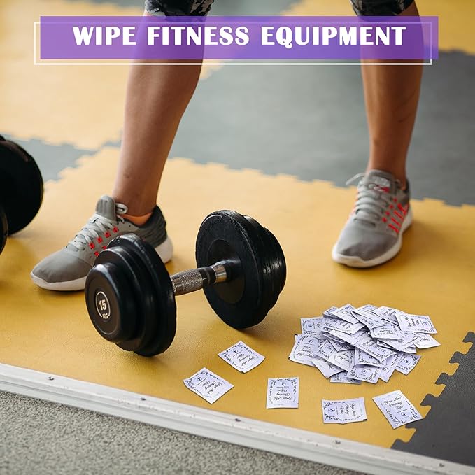 100 Pcs Yoga Mat Wipes, Lavender, Individually Wrapped Wipes, No Slippery Residue, Deep-cleansing for Mat, Fitness Gear & Gym Equipment Cleaner, 7inch*5.5inch