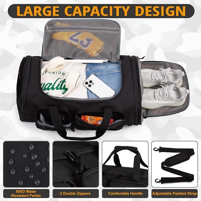 Expandable Gym Bag For Men,Tactical Large 3 in 1 Sports Duffle Bag With Shoes Compartment,Water Resistant Sports Gym Tote Bags Multi-functional Weekend Travel Backpack Overnight Bag