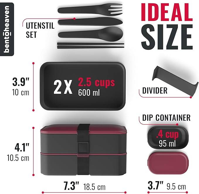 Bentoheaven Premium Bento Box Adult Lunch Box with Compartments for Women & Men, Set of Utensil & Chopsticks & Dip Container, Cute Japanese Kids Bento Lunch Box, Microwavable (Very Berry)