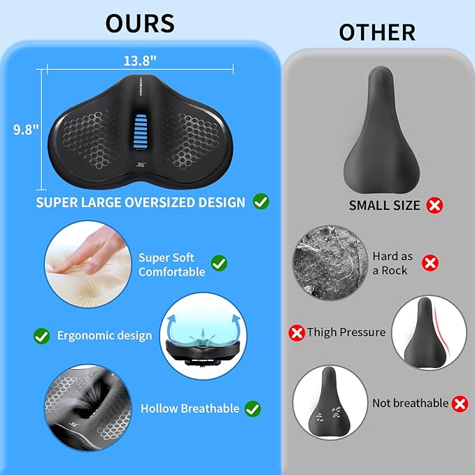 Bicycle Seat Oversized Comfort Wide Bike Seat Cushion, Bike Accessories for Women Men - Fit for Peloton Excersize Bicycle, Stationary Bike,Cruiser Bicycle