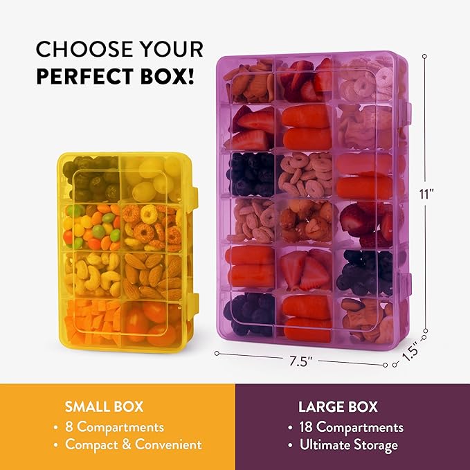 Large Kids Snack Box Containers Set of 2 -100 Labels, BPA-Free, Adjustable Compartments, Dishwasher Safe, Reusable Tray, Food Grade, Meal Prep Container, PARENT TESTED PARENT APPROVED AWARD (Purple)