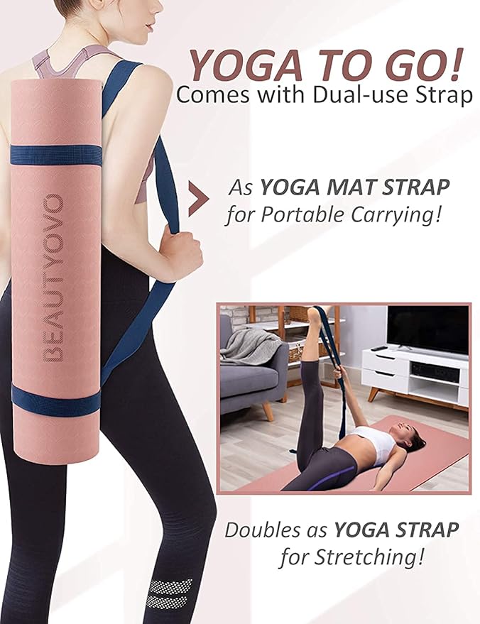 BEAUTYOVO Yoga Mat with Strap, 1/3 Inch Extra Thick Yoga Mat Double-sided Non Slip, Professional TPE Yoga Mats for Women Men, Workout Mat for Yoga, Pilates and Floor Exercises