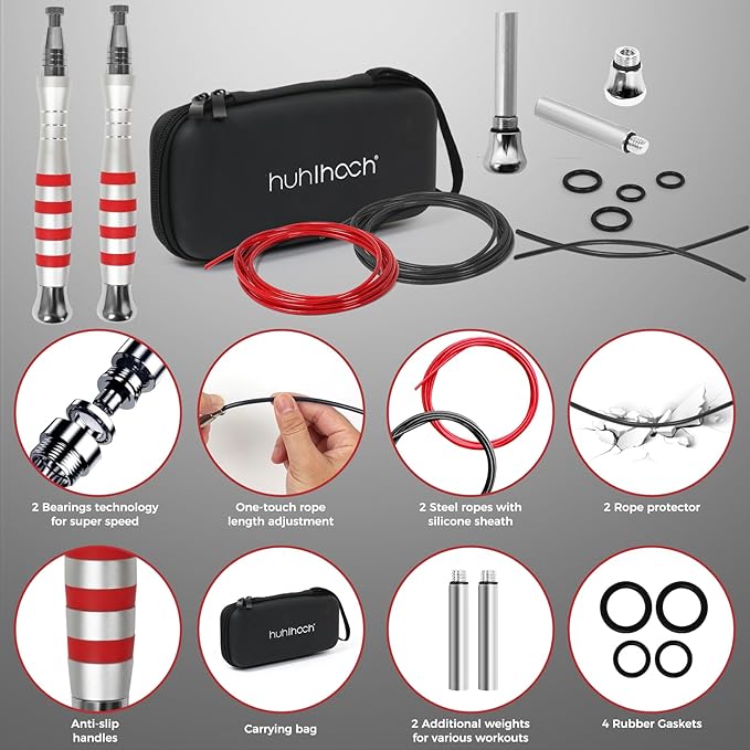 Speed Jump Rope - No-Screw Design, 360° Rotation, Non-Slip Silicone, Weighted, Includes 2 Handles, Portable Fitness Tool for Boxing