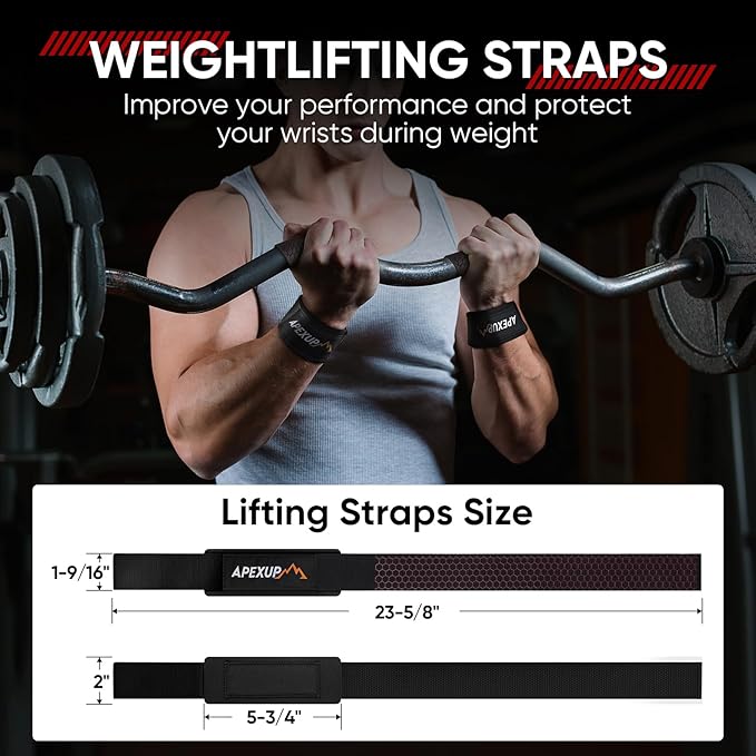 APEXUP Weight Lifting Straps for Weightlifting, Lifting Wrist Straps Gym, Deadlift Strap, Anti Slip Silicone Weightlifting Strap Men Women Powerlifting, Strength Training
