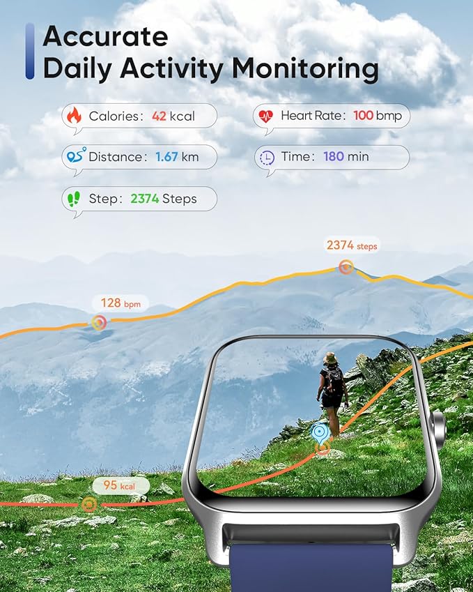 Fitpolo Smart Watch for Men Women Android, Alexa Built-in [1.8" HD Screen] IP68 Waterproof Fitness Watch Bluetooth Call for Android & iPhone with Heart Rate/Sleep/SpO2 Monitor