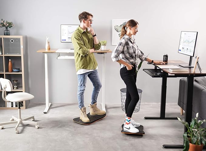 Standing Desk Anti Fatigue Mat Wooden Wobble Balance Board Stability Rocker with Ergonomic Design Comfort Floor Mat Accessories(Large, Obsidian Black)