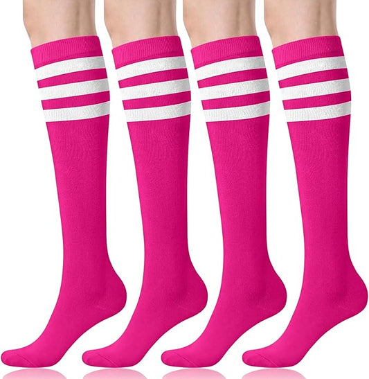 FITRELL Women's Knee High Socks Outdoor Sport Athletic Socks Casual Stripe Tube Socks 1-4 Pack