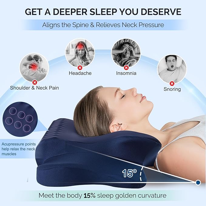 Cervical Pillow for Neck Pain Relief - Cooling Ergonomic Dual-Sided Orthopedic Neck Pillow with Ice Silk Pillowcase, Breathable Memory Foam Contour Pillow for Side, Back, Stomach Sleepers