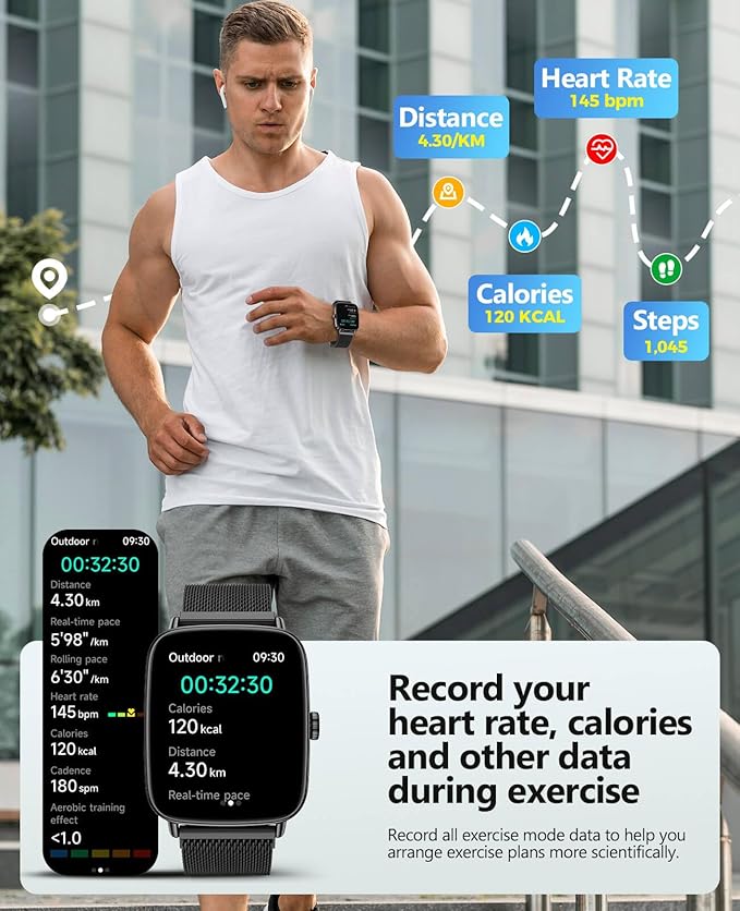 2025 Smart Watches for Men, 1.85" AI Voice Smartwatch, 24/7 Heart Rate Monitor, Stress/SpO2/Sleep Tracker, IP68 Waterproof, Weather, 100+ Sports Fitness Tracker for Android iOS Black Metal