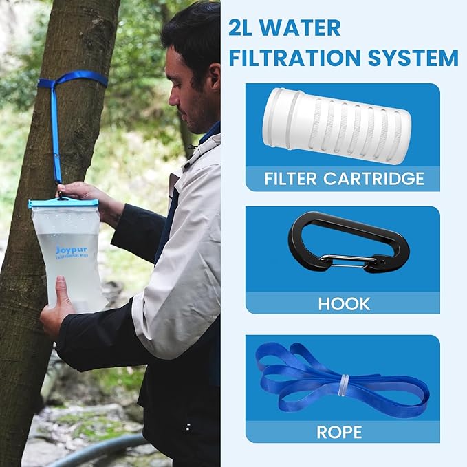 Gravity Water Filter Camping, Survival Water Filtration System, Portable Water Purifier for Travel, Backpacking and Emergency Preparedness, with Ultrafiltration Membrane (0.01 Micron)