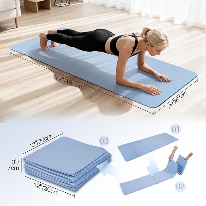 REDCAMP Foldable 72"x24"x0.24" Yoga Mat, TPE Non Slip Yoga Mats with Storage Bag