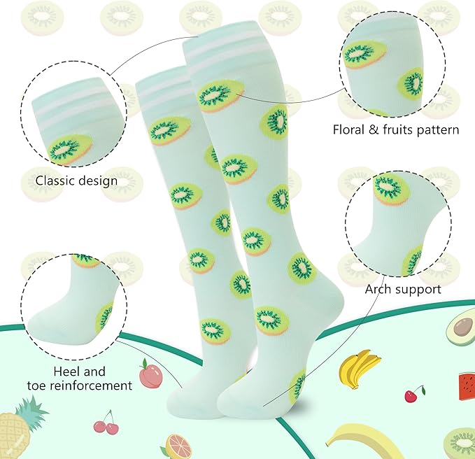 fenglaoda Compression Socks for Women Men Support Circulation 6 Pairs Socks For Nurse, Travel, Flight