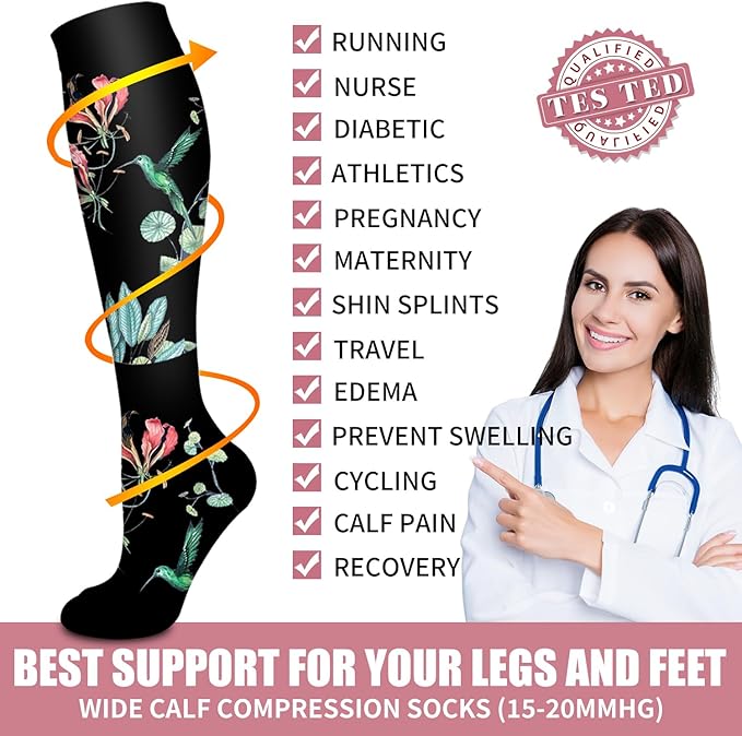 Bluemaple Compression Socks for Women & Men Circulation (6 Pairs) 15-20 mmHg is Best Support for Athletic Running Cycling