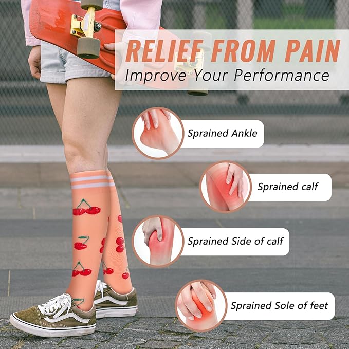 fenglaoda Compression Socks Women Men 4 Pairs, Knee High Support Socks for Running, Sports, Travel, Flight, Nurse