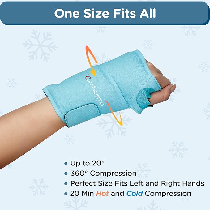 Comfytemp Wrist Ice Pack Wrap for Carpal Tunnel Relief, Wrist Brace for Hands Pain, Gel Ice Packs for Injuries Reusable, Hot Cold Compression for Tendonitis, Tenosynovitis