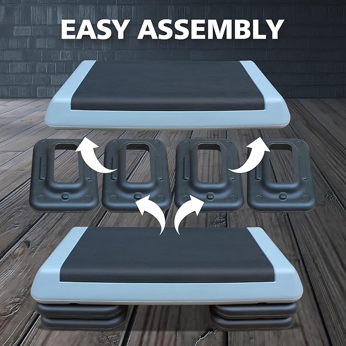 28.5'' Exercise Aerobic Step Platform, 4-6-8inAdjustable Fitness Stepper Workout with 4 Stackable Risers, Aerobics Stepper Workout Stepper for Home Gym Cardio Strength & Training (Red & Gray)