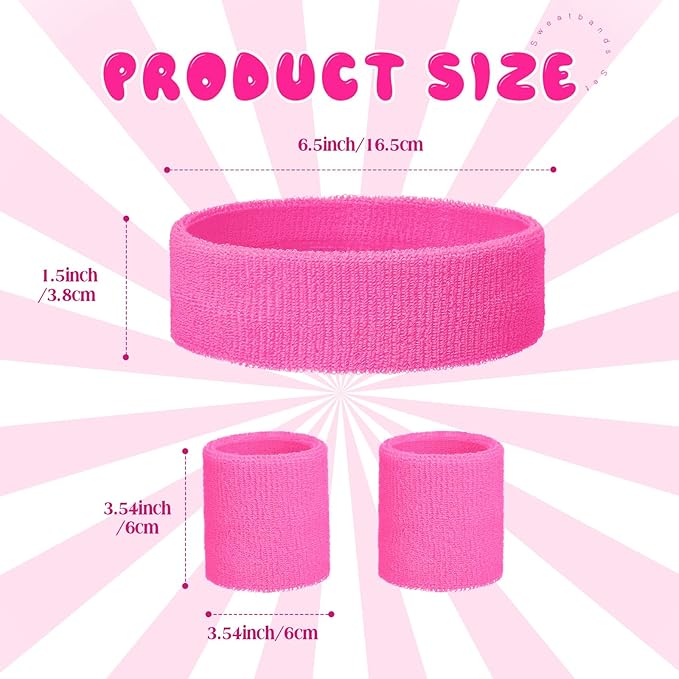 Bememo 36 Pcs Neon Sweatbands Set for Kids Bulk Sports Headband Wristband Set Cotton Terry Basketball Tennis for Students Youth 80s 90s Halloween Costumes Cosplay Glow Party