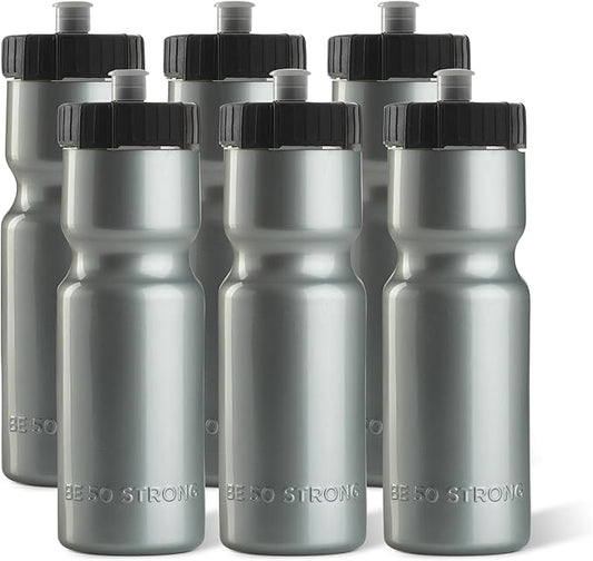 50 Strong Sports Water Bottles – Reusable 22 oz BPA-Free Plastic Bottles with Pull Top Cap – Made in USA – Top Rack Dishwasher Safe – Fits Most Bike Cages Brand