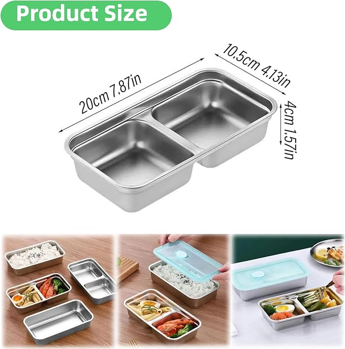 Stainless Steel Snack Containers for Kids and Adults [2/4/6-Pack Set] Reusable Food Storage Container Set with Lids-2 Compartment Bento Box for Lunch, Travel, Meal Prep- Leakproof & Dishwasher Safe(4)