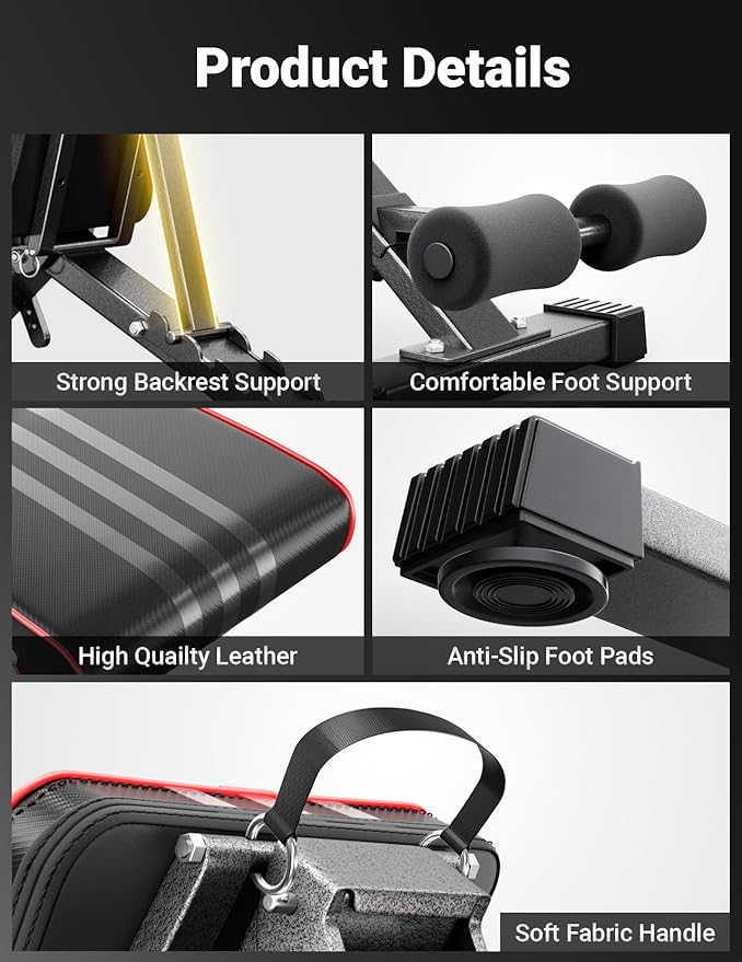 Yoleo Adjustable Weight Bench, 660LB Foldable Workout Bench with Extended Head/Neck Protection/Spine Support for Bench Press, Fast Folding Incline Decline Flat Bench