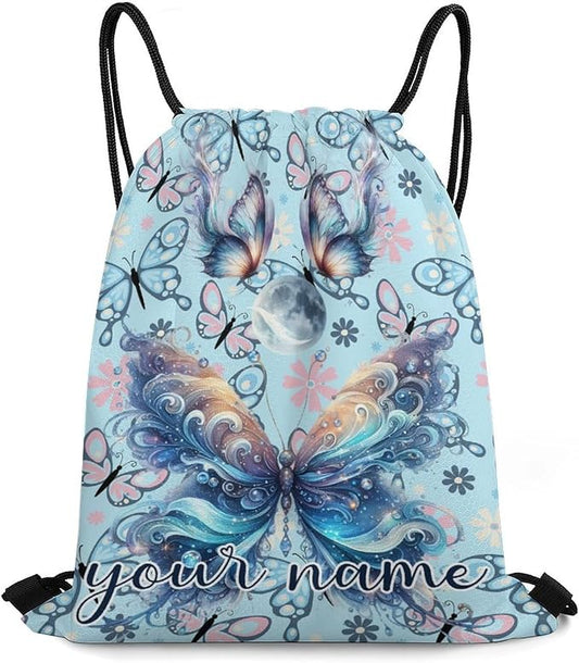 Custom Butterfly Drawstring Backpack - Cute Cinch Sack, String Backpacks for Kids Boys Girls Women Men for Gym Outdoor Sports Travel Athletic Drawstring Bag - Lightweight/Foldable