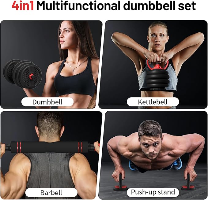 Adjustable Dumbbell, 20/30/40/60/80lbs Dumbbells Set, 4-in-1 Free Weights for Women/Men Workout Equipment Used as Barbell/Kettlebells/Push up Stand for Home Gym