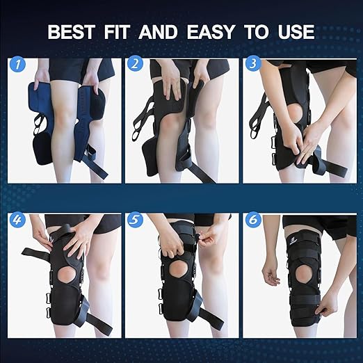T TIMTAKBO 16inch Tall Hinged Knee Brace for Men/Women with Full Support,4 Compression Straps,2 Metal Side Stabilizers,Breathe Air Spacer Drytex Wrap for Knee Pain Relief,ACL,Arthritis,Meniscus