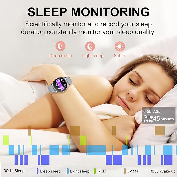 Smartwatch for Women, Waterproof Bluetooth Call Watch for Android iOS Phones, 1.32" AMOLED Round Touch Screen Fitness Tracker with 100+ Sports Modes/Health Monitor/Password Lock/Message Reminder