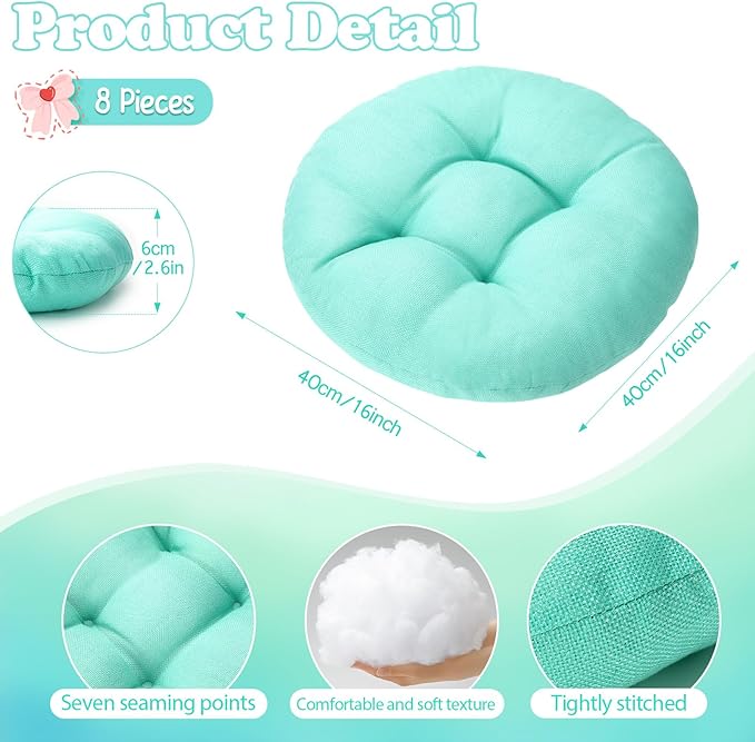 Fumete 8 Pcs 16 Inch Round Floor Cushions for Kids and Toddlers, Flexible Seating Classroom Furniture Floor Pillow for Home, Daycare, Preschool, Yoga and Meditation (Mint Green)