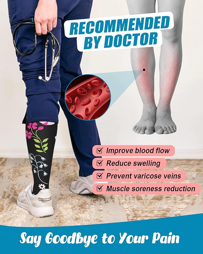 FuelMeFoot 6 Pairs Compression Socks for Women & Men 15-20mmHg Graduated Support Knee High Socks for Nurses, Travel, Athletic