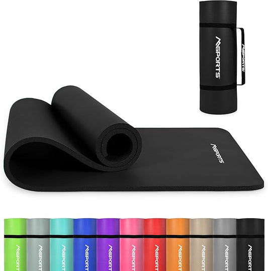 Yoga Mat Premium Non Slip Thick – Extra Comfortable Exercise Mat for Home Workouts, Pilates, Stretching & Gym – Cushioned NBR Foam, Gym Mat with Strap, for Women & Men