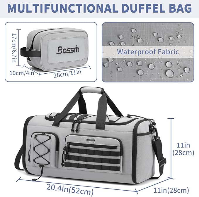 Bosstin Gym Bag for Men & Women,45L Travel Duffle Sports Duffel Bag Gym Weekender Overnight Backpack with Shoe Compartment (GREY CHECKERED)