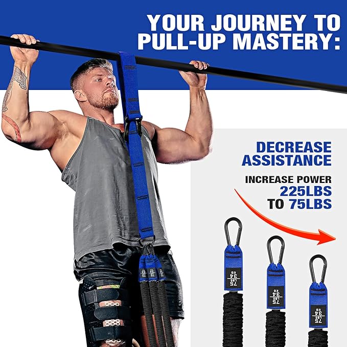 Pull Up Assistance Bands, Pull Up Bar Resistance Bands, Pull Up Bands for Enhanced Strength Training, Muscle Training, 3 Heavy-Duty Adjustable Pull Up Assist Strap & Comfortable Foot Strap