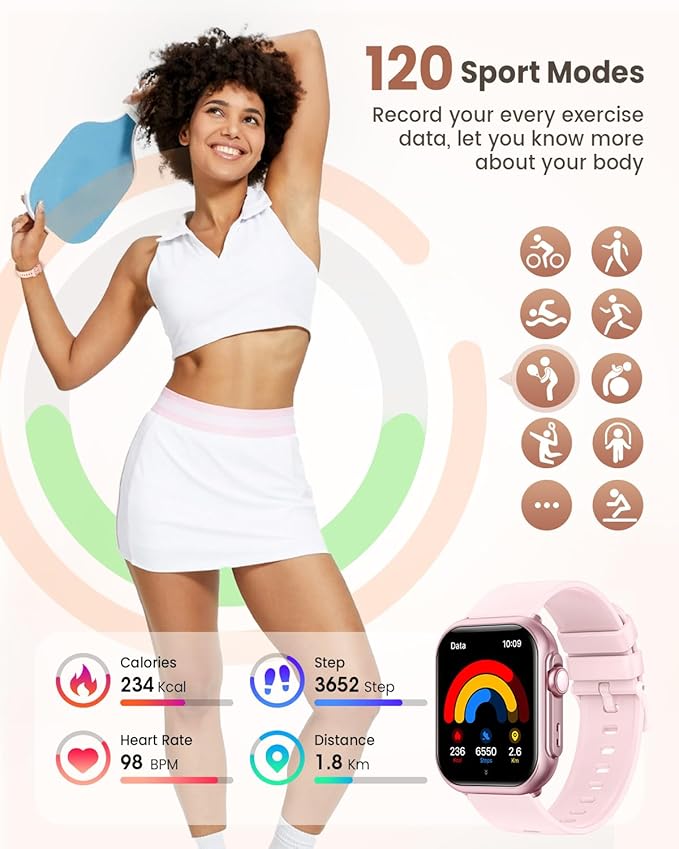 Smart Watches for Women Fitness Tracker: 1.85"Smartwatch with 30 Day+Battery Life Make/Answer Call Sleep Heart Rate SpO2 Monitor IP68 Waterproof 120+Sport Mode Watch for Android iPhone Samsung 2 Bands