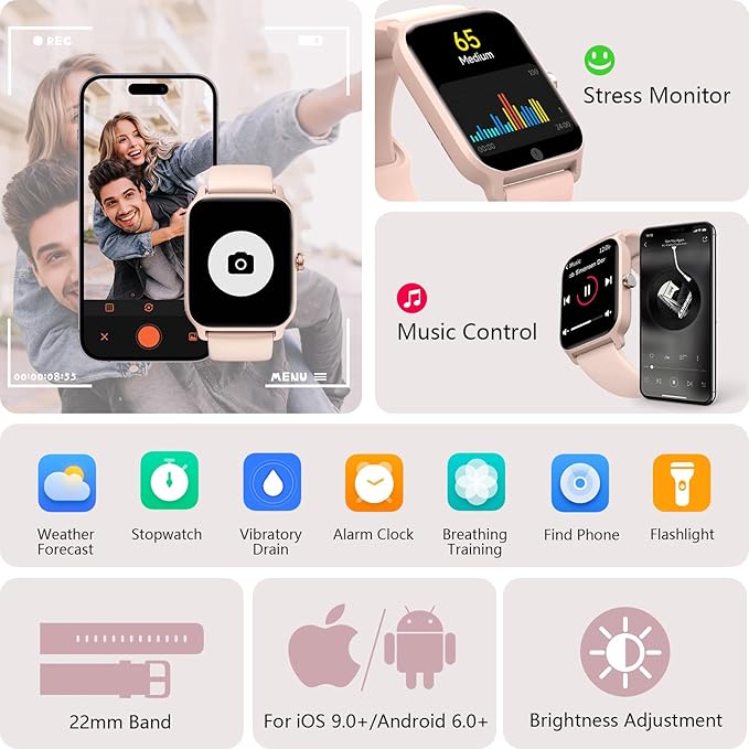 Tensky Smart Watch for Women Android & iPhone, Alexa Built-in, 1.8" Fitness Tracker with Answer/Make Call, IP68 Waterproof/SpO2/Heart Rate/Sleep/Monitor, Activity Tracker for 100+Sport Modes