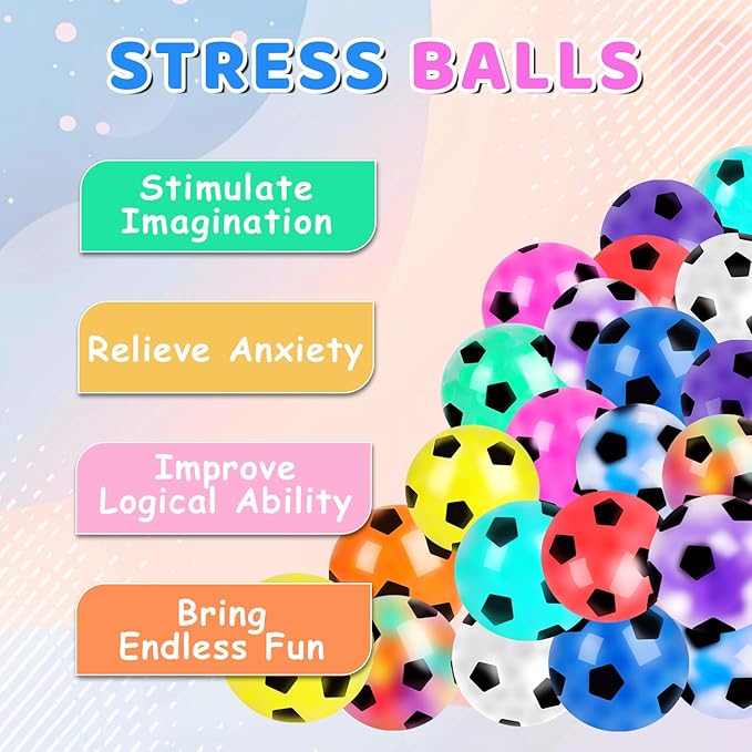 24 Pack Fidget Stress Balls for Adults, Stress Relief Sensory Soccer Stress Ball, Bulk Squishy Squeeze Ball Set for Birthday Gift, Soccer Party Favors, Adult Goodie Bag Stuffers