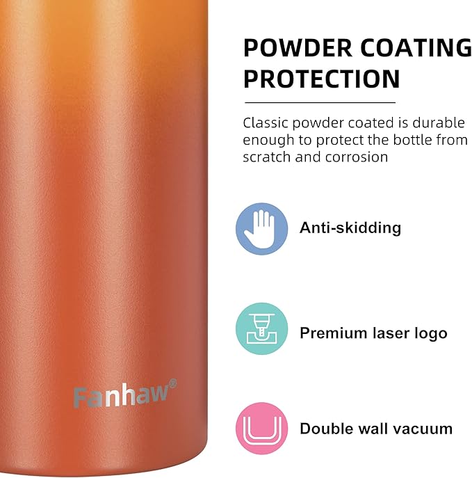 Fanhaw 24 Oz Stainless Steel Insulated Sports Water Bottles with Straw for Kids, Men and Women (Yellow Orange)