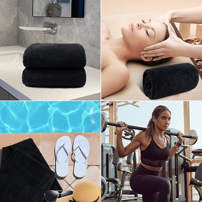 HOMEXCEL Bath Towels Pack of 2, (27 x 54 Inches) Microfiber Ultra Soft Highly Absorbent Bath Towel Set, Lightweight and Quick Drying Towels for Body, Sport, Yoga, SPA, Fitness, Black