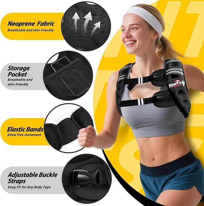 Weighted Vest Women & Men - 5lbs/8lbs/10lbs/12lbs/15lbs/20lbs/25lbs/30lbs Adjustable Weight Vest with Detachable Phone Pouch - Ideal for Rucking,Walking,Weight Loss,Training&Running