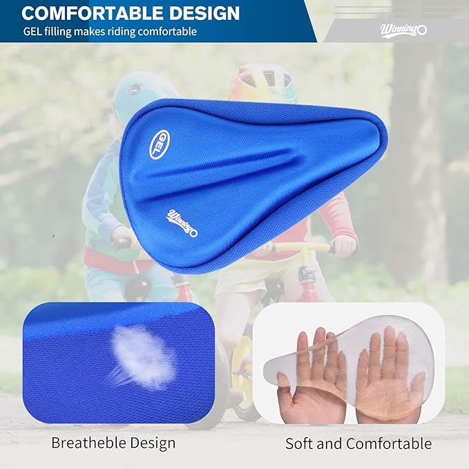 Gel Kids Bike Seat Cushion Cover, Anti-Slip Child Bike Seat Cover Comfortable Adjustable Small Bicycle Saddle Pad, 9'' X 6''
