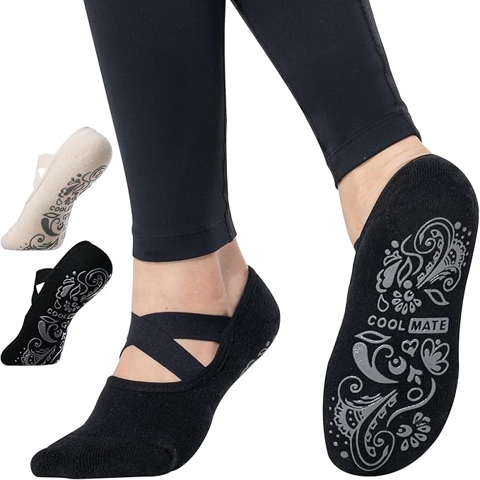 CoolMate Pilates Socks with Grips for Women, Yoga Socks, Crew Non Slip Women for Workout, Barre, Pilates Gifts