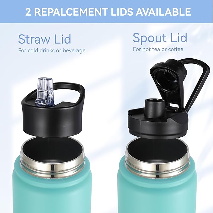 HASLE OUTFITTERS Insulated Water Bottle 22 oz Double Wall Stainless Steel Water Bottle Wide Mouth with Straw Lid & Spout Lid Keeps Cold or Hot(Green Blue Gradient,1)